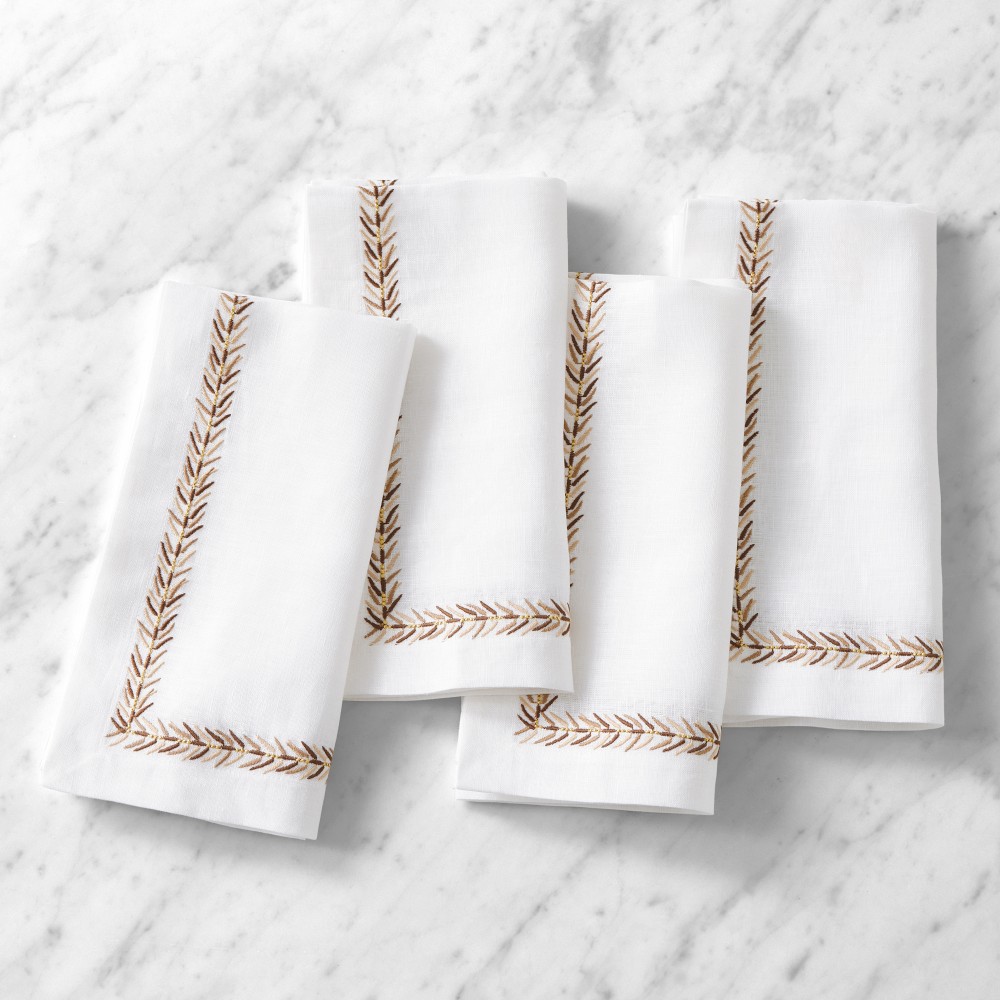 Leaf Garland Embroidered Napkins, Set of 4 - Set of 4, Mocha