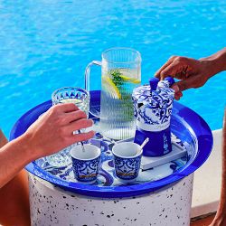 Bialetti Dolce &amp; Gabbana Espresso Cups with Gold Stirrers, Set of 2, Blu Mediterraneo