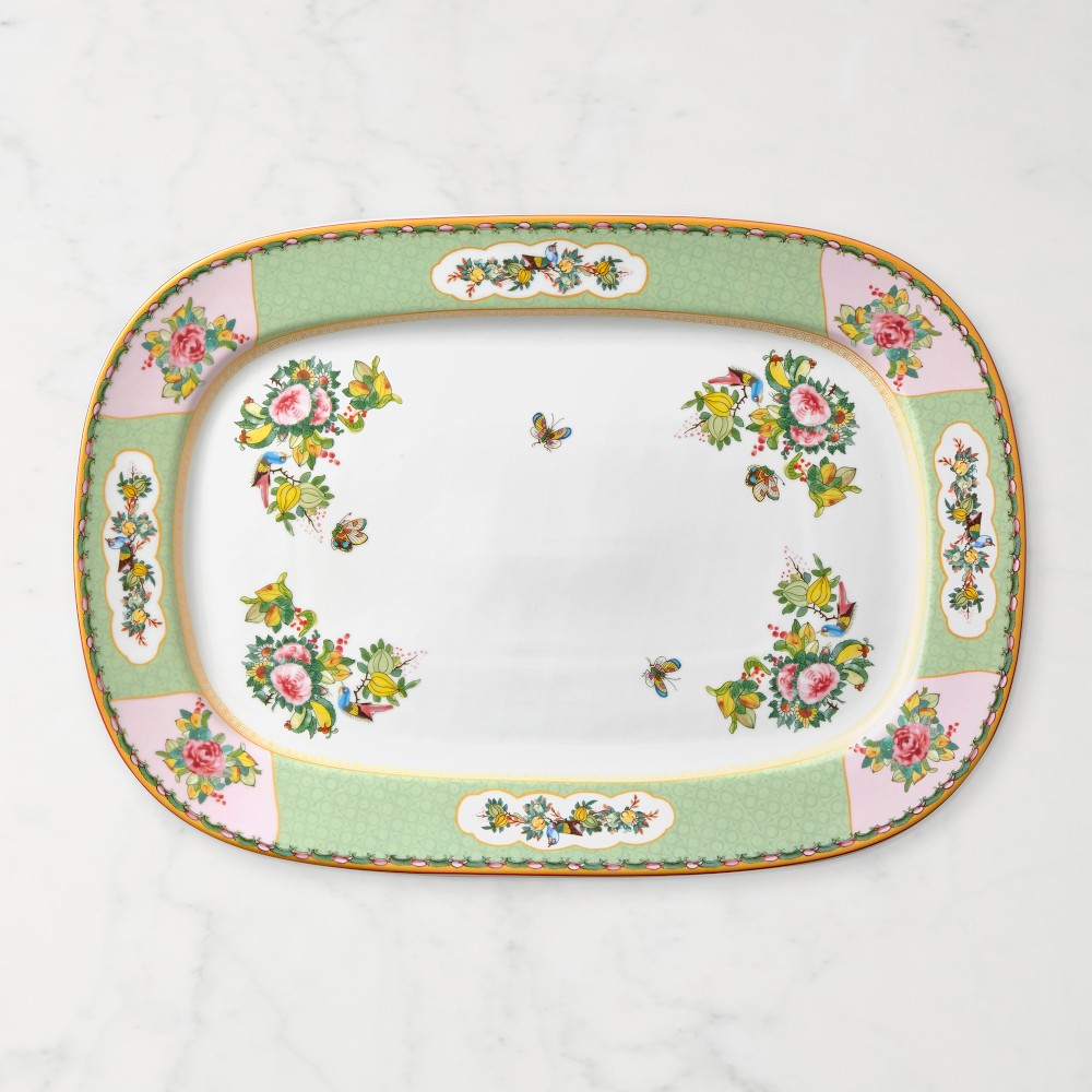 Famille Rose Rectangular Platter - Green Rim