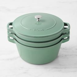 Staub Enameled Cast Iron Stackable 4-Piece Cookware Set, Sage
