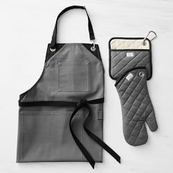 Williams Sonoma Grilling Apron, Oven Mitt, and Potholder Bundle, Charcoal