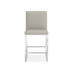 OPEN BOX: Lancaster Dining Counter Stool, Performance Slub Weave, Light Grey, Polished Nickel