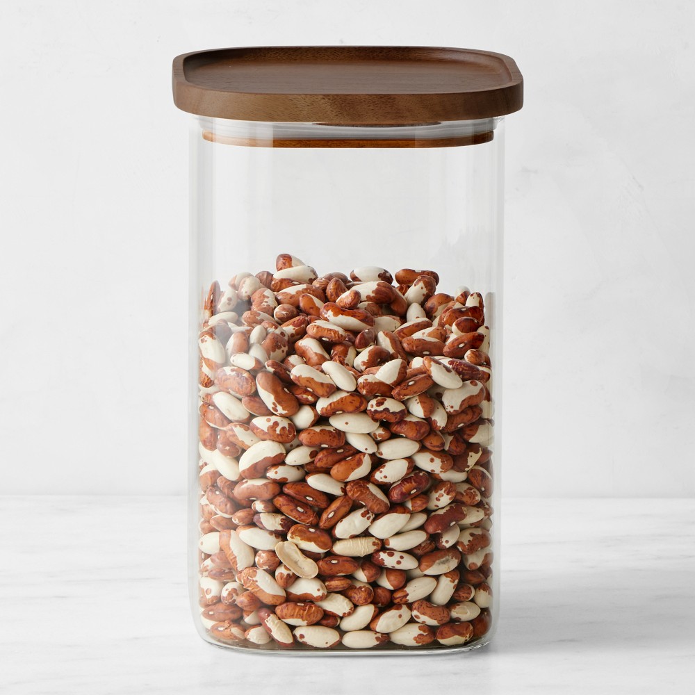 Hold Everything Stackable Glass Square Canisters - Walnut Finish, Medium