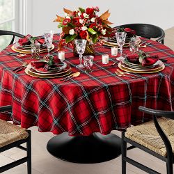 Classic Tartan Plaid Tablecloth, 90" Round, Red
