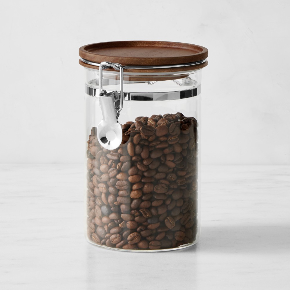Hold Everything Stackable Glass Canister with Clamp - Walnut Finish, Small