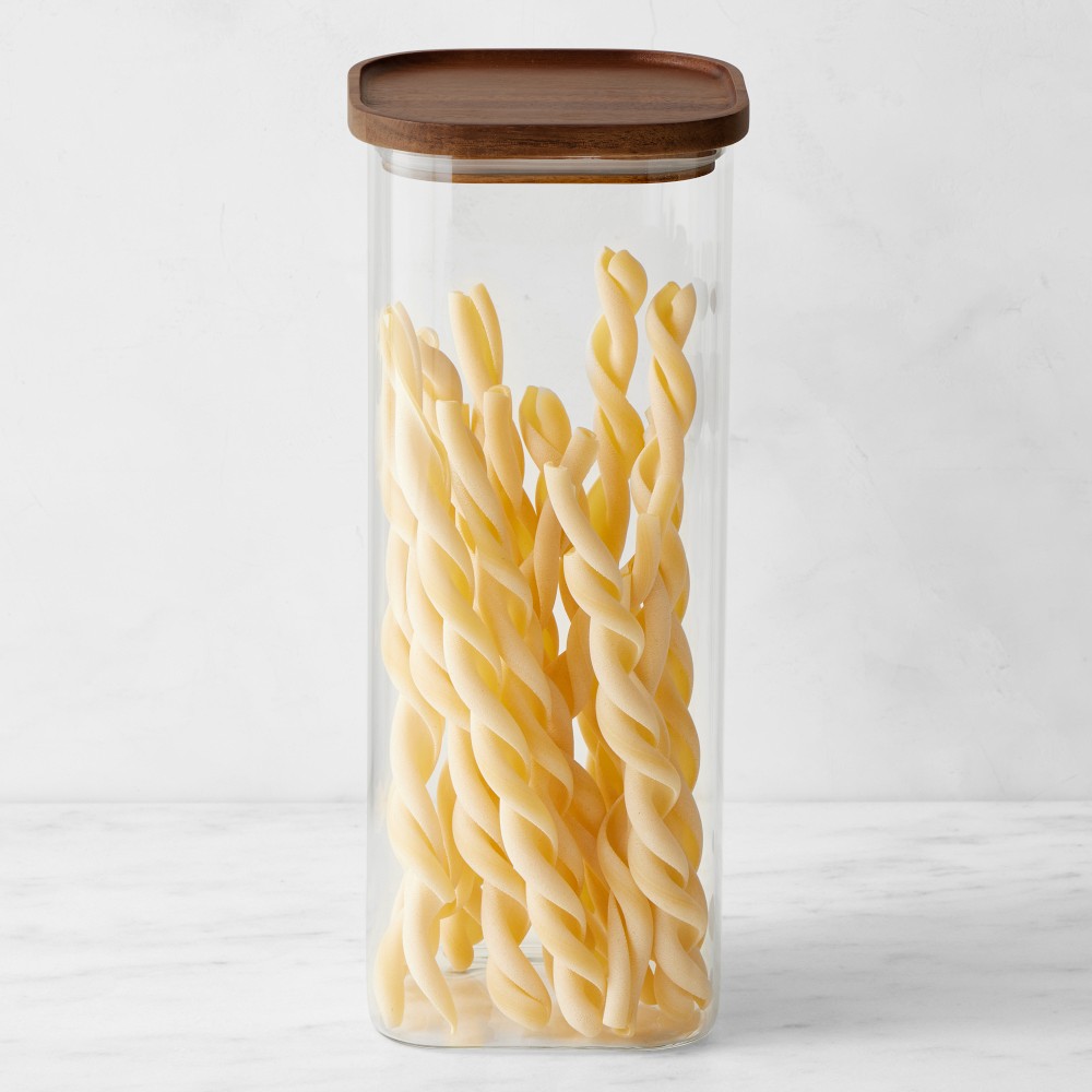 Hold Everything Stackable Glass Square Canisters - Walnut Finish, Large