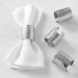 Basketweave Metal Napkin Rings, Set of 4, Silver