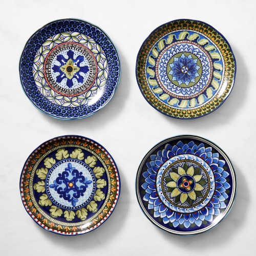 Sicily Ceramic Mixed Blue & Green Appetizer Plates, Set of 4