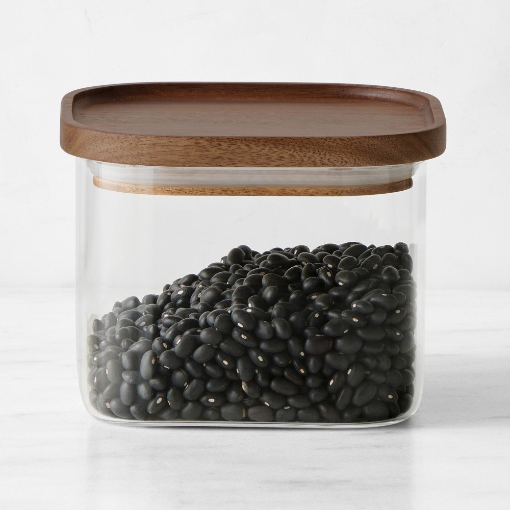 Hold Everything Stackable Glass Square Canisters - Walnut Finish, Small