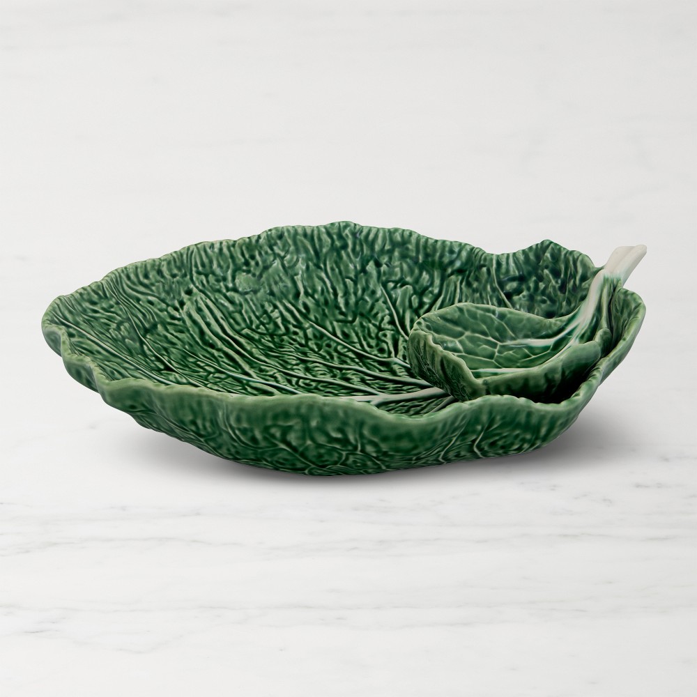 Bordallo Pinheiro Cabbage Chip & Dip Bowl - 13", Green
