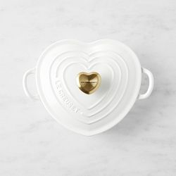 Le Creuset Enameled Cast Iron Shallow Heart Oven, 1 1/4-Qt., White w/ Gold Knob