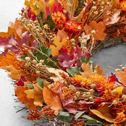 Fall Leaves &amp; Floral Live Wreath, 18"