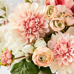 Faux Peach Spring Floral Arrangement, Rectangular Vase