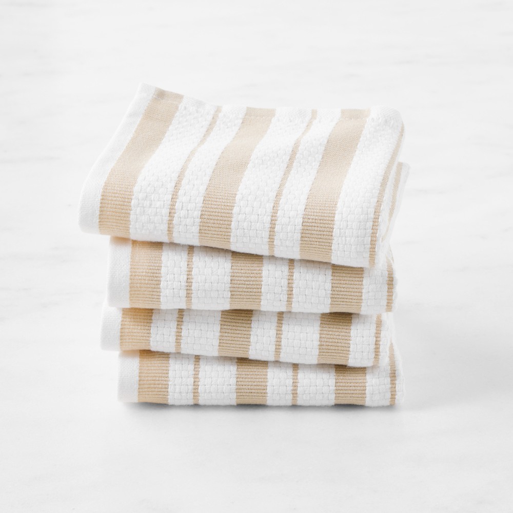 Williams Sonoma Classic Striped Dishcloths - Set of 4, Khaki