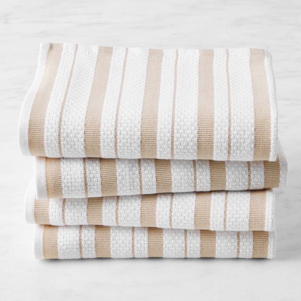 Williams Sonoma Classic Stripe Towels - Set of 4, Khaki