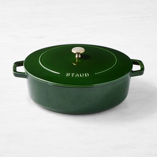 Staub Enameled Cast Iron Wide Oval Dutch Oven, 6 1/2-Qt., Basil with Brass Knob