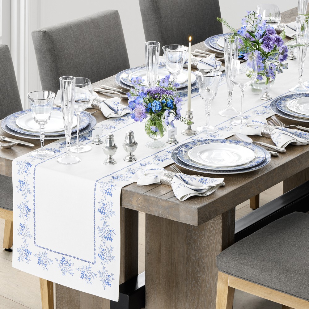 English Floral Table Runner - Blue