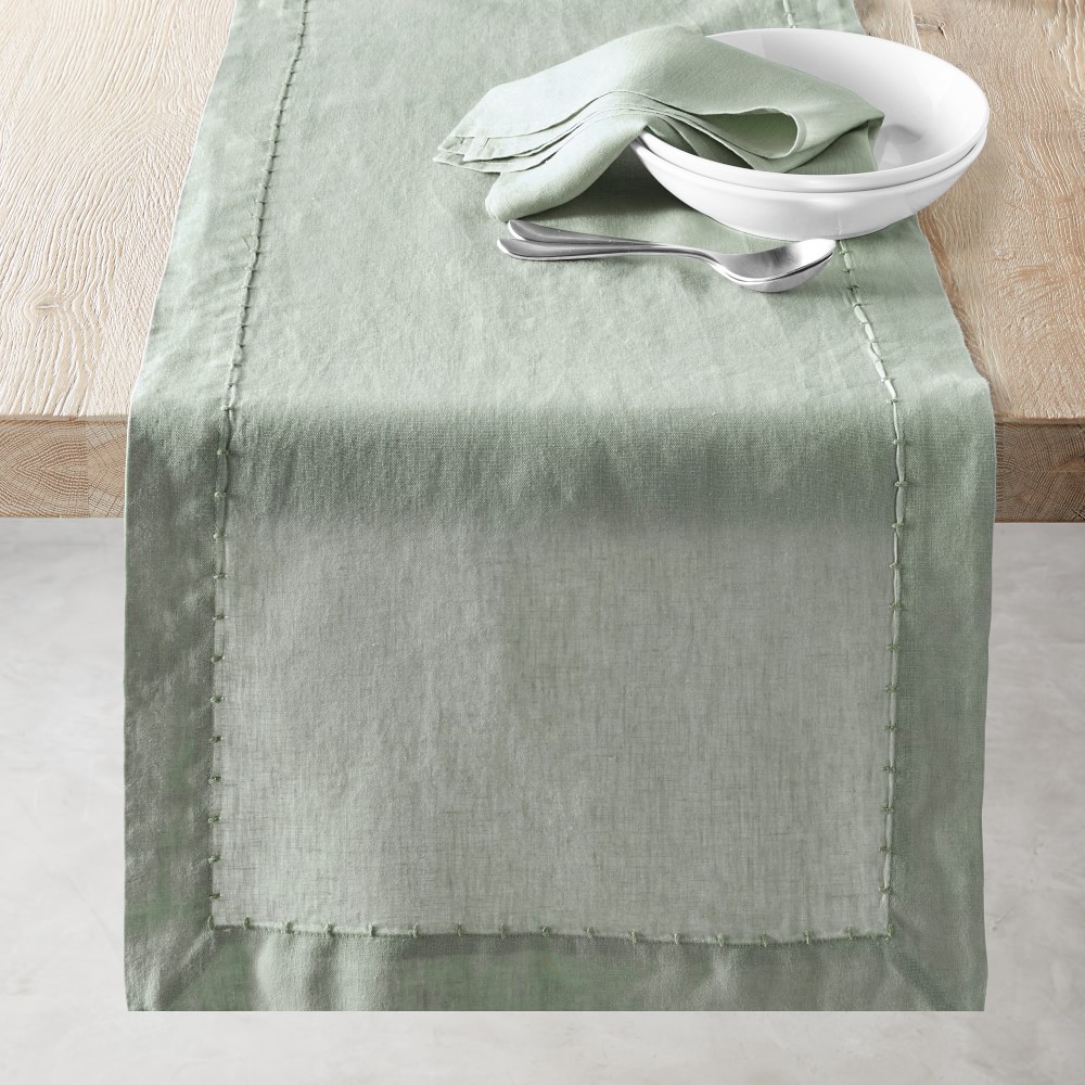 Italian Washed Linen Table Runner - Seafoam