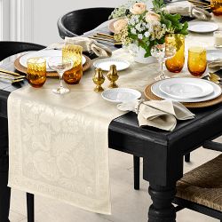 Vintage Floral Jacquard Table Runner, Natural
