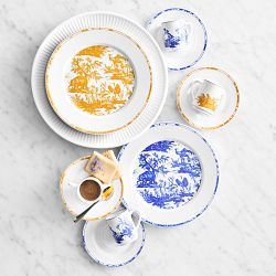 Pillivuyt French Toile Porcelain Espresso Cups &amp; Saucers