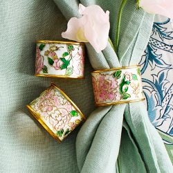 Cloisonné Rose Napkin Rings, Set of 4