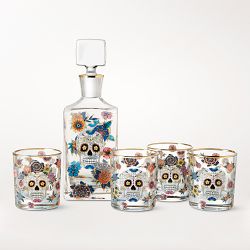 Day of the Dead Decanter & 4 Double Old-Fashioned Glasses