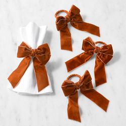 Velvet Bow Napkin Rings, Set of 4, Rust
