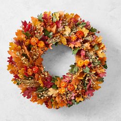 Fall Leaves & Floral Live Wreath, 18"