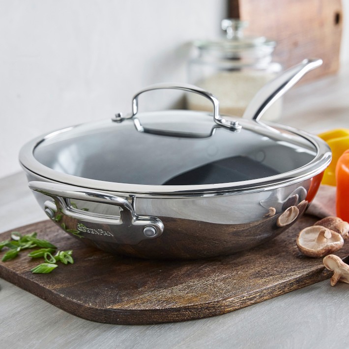 GreenPan Premiere Max Stainless-Steel Ceramic Nonstick Covered Wok
