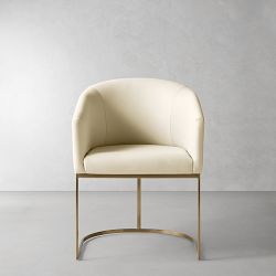 OPEN BOX:Bradley Curved Back Arm Chair Vegan Pebbled Leather, Ivory, Antique Brass