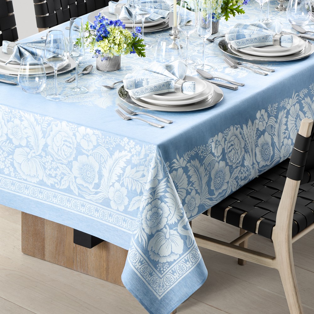 Vintage Floral Jacquard Tablecloth - 70 X 126", Blue