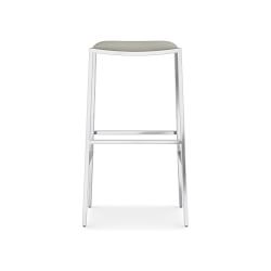 OPEN BOX: Dessau Dining Backless Barstool, Performance Slub Weave, Light Gray, Polished Nickel