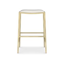 OPEN BOX: Dessau Dining Backless Counter Stool, Milano Leather, Snow, Antique Brass