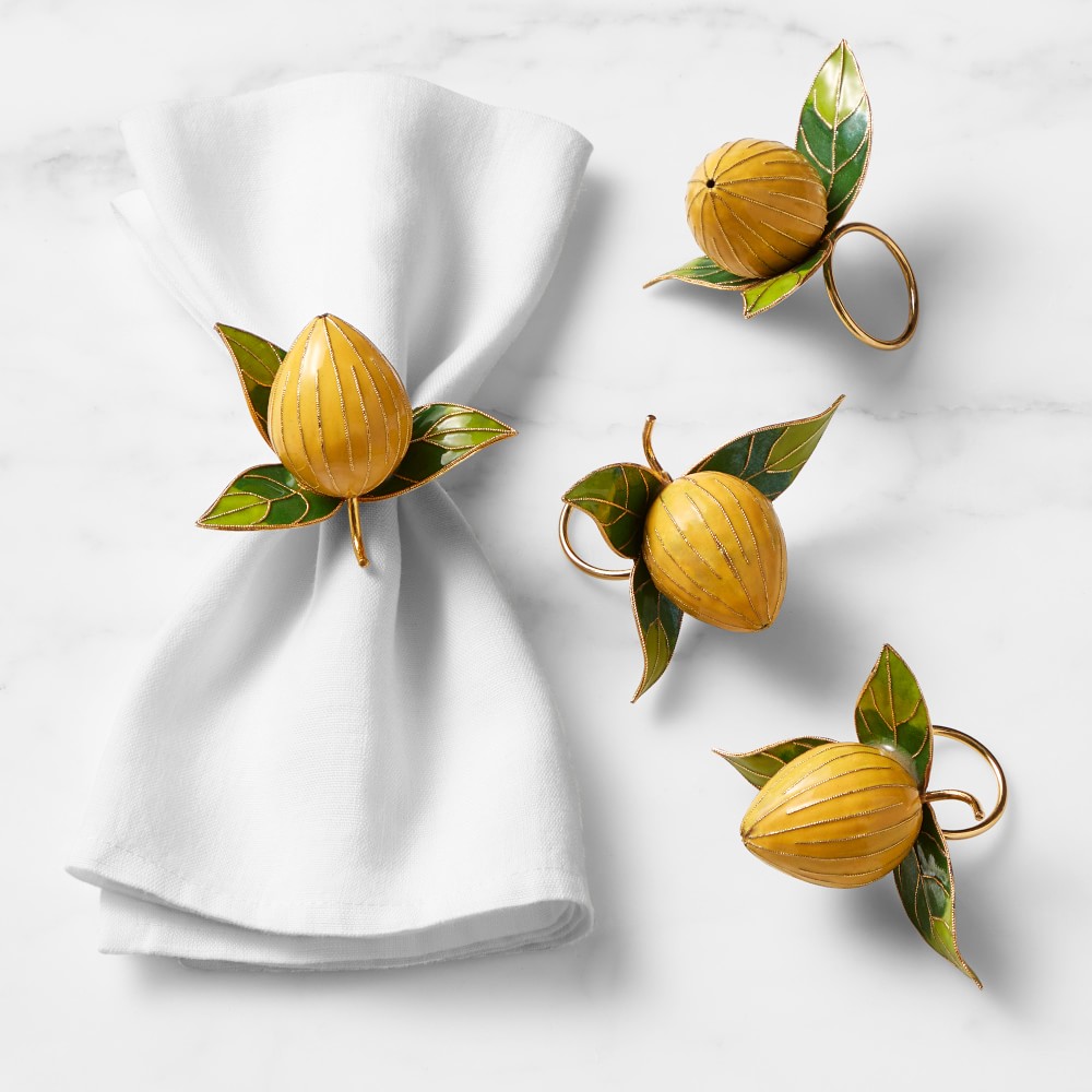Williams Sonoma Lemon Cloisonné Napkin Rings