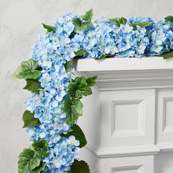 OPEN BOX:UV Protected Faux Blue Hydrangea Garland, 5'