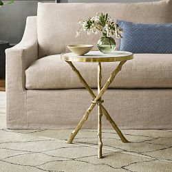 Faux Bois Accent Table with Marble Top (16.5")