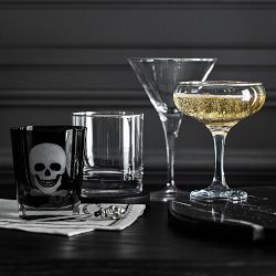 Etched Skull Double Old-Fashioned Glasses