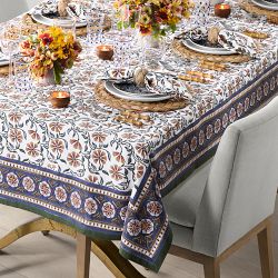 Large Scale Block Printed Tablecloth, 70"x108", Large, Multi