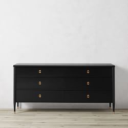 OPEN BOX: Lacourte Large 6 drawer Dresser, 72, Ebony, Antique Brass