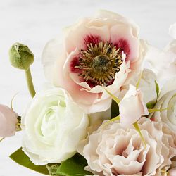 Famille Rose Faux Mini Floral Arrangement in Glass Vase