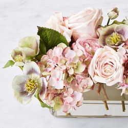 Faux Spring Rose &amp; Hydrangea Floral Arrangement, Tablerunner Vase