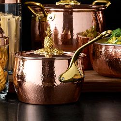 Ruffoni Historia Hammered Copper 7-Piece Cookware Set with Pineapple Knobs