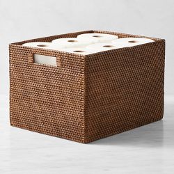 OPEN BOX: Hold Everything Rattan Cubby Pantry Baskets, Large, Walnut