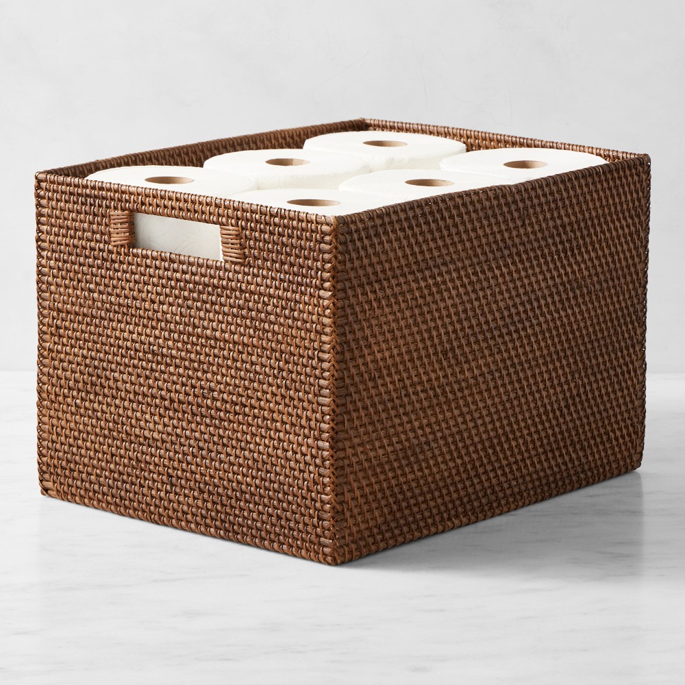 Hold Everything Rattan Cubby Pantry Baskets - Large, Walnut