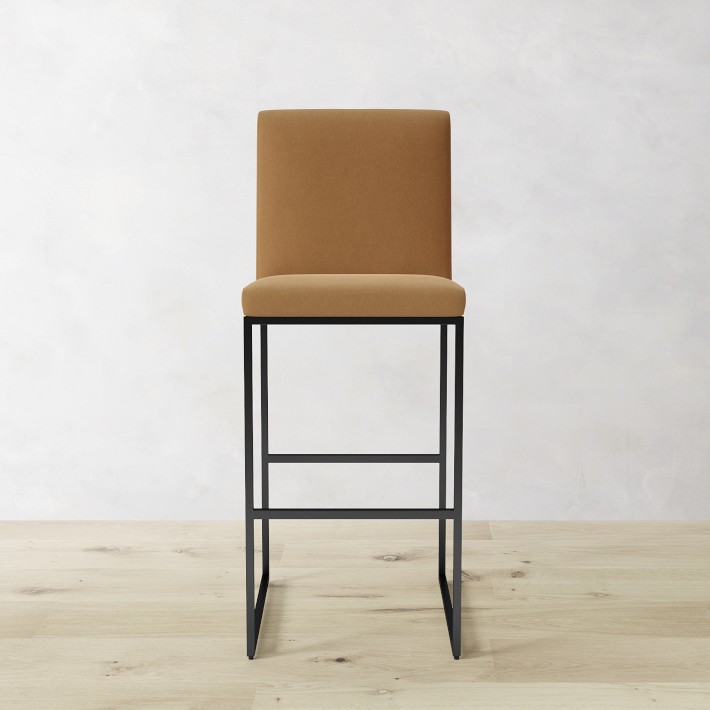 Lancaster Dining Bar Stool, Standard, Performance Velvet Blend, Camel, Bronze