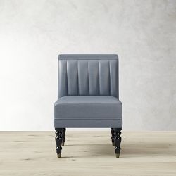 OPEN BOX:Elsie Single Banquette, Standard, Italian Distressed Leather, Smokey Blue, Ebony