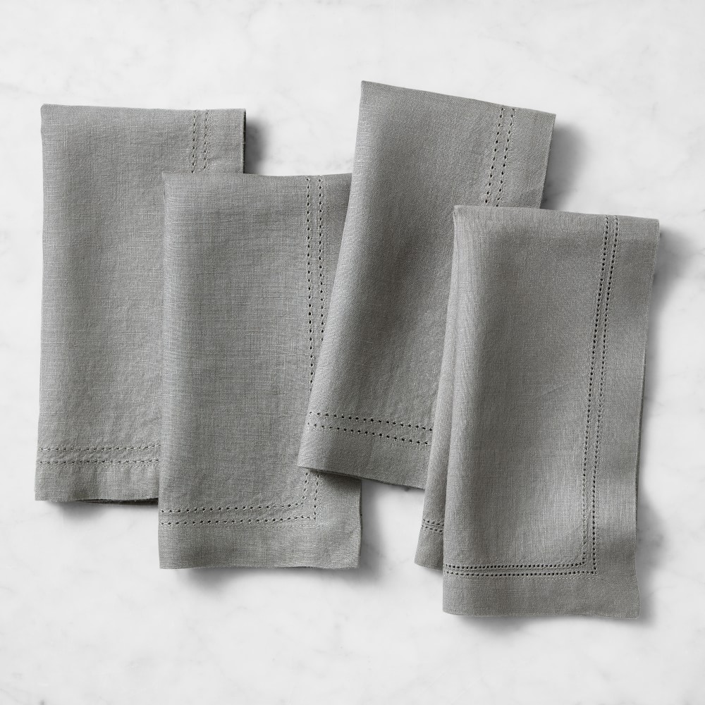 Linen Double Hemstitch Napkins - Set of 4, Charcoal