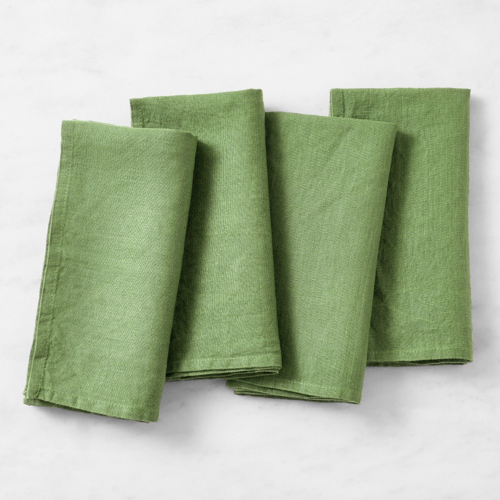 Italian Washed Linen Napkins - Set of 4, Green