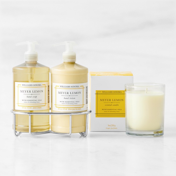 Williams Sonoma Meyer Lemon Hand Soap & Lotion 4-Piece Set, Classic, Stainless-Steel