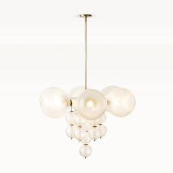 Mahon Glass Orb Chandelier, 39", Antique Brass